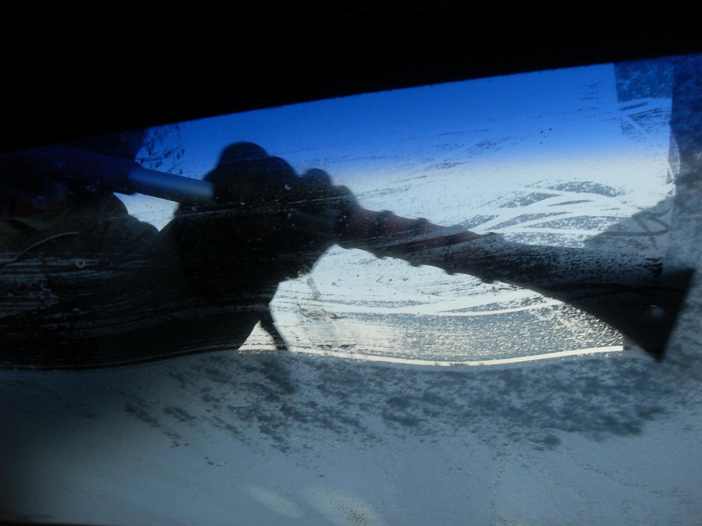 Windshield with snow